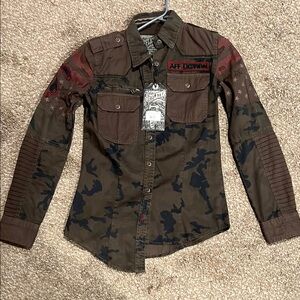 Affliction Casual Button Down Shirt Brown and Black